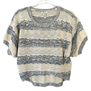 Lani Sweater Womens Medium Blue Cream Striped Boho Beachy Open Knit‎ High Low